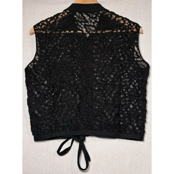 Vintage Gino Paoli 100% Wool Sleeveless Lace Blouse Made In Italy Goth Sz 14